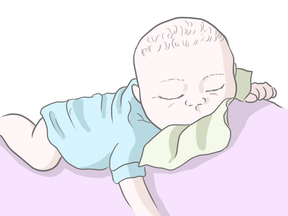 うつ伏せで眠る赤ちゃんのイラスト