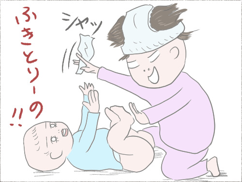 オムツ変えをしている母親のイラスト